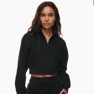 Aritzia TNA Cozy Fleece Cropped Perfect 1/4 Zip Sweatshirt, Black, M